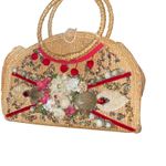 1950s Veldore of Houston Straw Beaded‎ Embellished Floral Top Handle Bag Italy Tan Photo 1