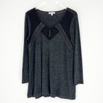 Downeast Love Lace Accent Ribbed Long Sleeve Top XL Grey Photo 1