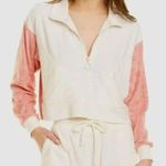 l*space L* Best Life Crop Pullover Half Zip TerryCloth Pink Ivory Top NEW Sz XS Photo 0