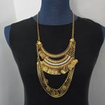 Vintage Bohemian Coins Ethnic Gypsy Bib Chunky Festival Statement Necklace Gold Photo 8