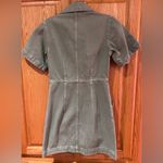 Topshop Clean Front Zip Denim Mini Shirtdress Dress in Light Olive Green Size 4 Photo 11