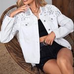 NWT Women’s White Jean Jacket Embellished Western Trucker Photo 4