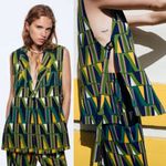 ZARA  Geometric Print Blazer Vest W/ Open Size Vents GREEN/YELLOW Size XS NEW Photo 0