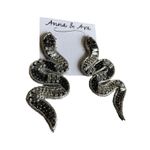 Anna & Ava  Snake Dangle‎ Earrings Black Silver Rhinestone Statement Photo 0