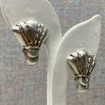 Italian Sterling Silver Gold Wire Accent Clip On Earrings Shell Fan Design Photo 1