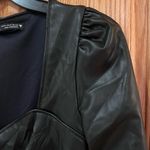 ZARA  Vegan Faux Leather Sweatheart Neck Long Sleeve Mini Wrap‎ Dress Size Medium Photo 11