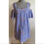 Bobeau Floral-striped blue and white summer mini dress Photo 1