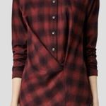 All Saints Kayla Burgundy Black Plaid Button-Down Crossover Shirt Photo 0