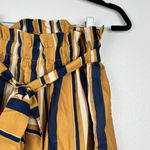 SheIn Striped Paperbag Belted Shorts Yellow Bloue S Photo 2