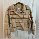 Joie  Tan Plaid Cropped Fleece Jacket Photo 1