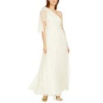 Eliza J One Shoulder Sparkly Polka Dot A-Line Evening Gown White and Gold SZ 12 Photo 11