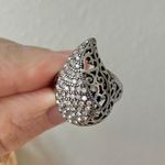 Boutique Silver Teardrop Paisley Scrollwork Filigree Hearts Ring Statement Oversized Jewelry Photo 9