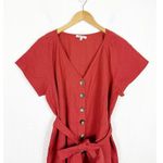 Madewell  Linen-Cotton Pleat-Sleeve Jumpsuit Size 14P Rust Short Sleeve Cropped Photo 3