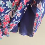 Parker Floral Printed Faux Wrap Casual Mini Dress Navy Red Womens Size M… Photo 4