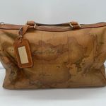 Alviero Martini I'IASSE Made Italy Geo Map Print Satchel Barrel‎ Handbag Doctor Tan Photo 0