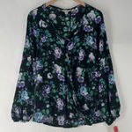 Belle Sky Belle Sky Chiffon Floral Print Strappy V-Neck Long Sleeve Faux Wrap Blouse L Photo 0