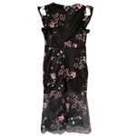 Showpo Sheer Tulle Floral Embroidered‎ Dress Ruffle Sleeves Party Black 4 Photo 6