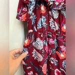 Lucky Brand  Red Wine Bohemian Floral Maxi Dress Off The Shoulders Size L Large Photo 6