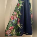 Candie's Navy Blue Sleeveless Maxi Dress With Tropical Floral Palm Leaf Details Photo 4