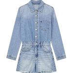 Paige  denim romper long sleeve button down collar western shorts light wash Photo 6