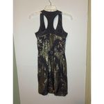 Akiko  Womens Racerback Cinch Waist Dress 100% Silk  Grey Gold Overlay Sz X-Small Photo 3