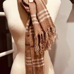 Plaid Neutral Scarf with Fringe Tan Photo 2