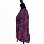 Ella Moss  Silk Floral Purple Red Gold Metallic Stripe Sheer Tie Neck Blouse sz M Photo 4