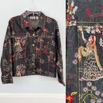 Chico's Dark Denim Jacket Colorful Embroidery Sz Medium Boho Western Vintage Photo 1