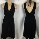 Bebe Black Sleeeveless Plunge Front Draped Sleeveless MIDI Dress S Photo 1