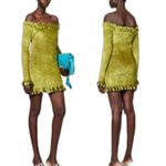 NWT Caroline Constas Megara Off the Shoulder Shirred Stretch Velvet Mini Dress Green Photo 7