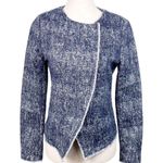 Ecru Blue Printed Fringe Trim Tweed Jacket Zip Blazer Women's Size XS Photo 8