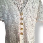 Vintage Pastel Pink Lace Floral Dress Pearl Buttons Back Tie Detail Short Sleeve Size L Photo 9