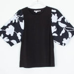 Chico's Womens Floral Puff Sleeve Top Size 00 XS Black Minimalist Office Staple Photo 0