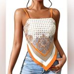 SheIn Orange and white paisley boho print bandeau cami top size large Photo 0