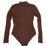 Cider  Brown Ribbed Mock Neck Long Sleeve Bodysuit‎ Women's Large Photo 0