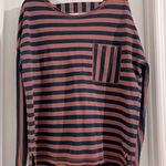 Love Riche  Women’s Navy Blue/Dusty Rose Striped Long Sleeve Shirt Sz S Photo 0
