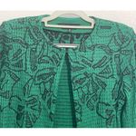 Ming Wang  Cardigan Sweater XS Green Floral Embroidered Ruffled Sleeve Preppy NWT Photo 1