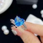 18K White Gold Plated Birthstone Blue Crystal Sapphire Love Heart Ring for Women Photo 0