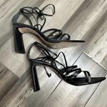 Schutz  Leaf Strappy Lace Up Heels Women's Black Gold Detail Size 10 EUC Photo 3