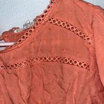 E & M Women’s Peach Casual Short Sleeve Too Textured Dots and Eyelet Cutouts Photo 3