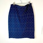 Leota Pencil Skirt Large Navy Geometric Diamond Stretch Knit 22.5” Photo 5