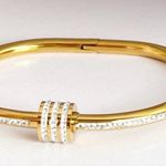 18K Gold Plated Rhinestones Bangle Stainless Steel Bracelet Womens Jewelry Gift Photo 4