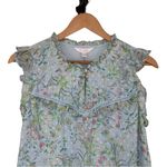 LC Lauren Conrad Blue Floral Mixed Media Shell size Medium Cap Sleeve Ruffle Photo 1