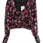 VERO MODA NEW  Women's Crop Top Blouse Medium Black Coral Smocked Abstract Floral Photo 0