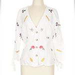 Topshop Field Embroidered Floral Blouse Top Linen White Tie Sleeves Size 12 L Photo 4