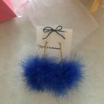 Handmade Royal Blue Fluffy Feather Gold Chain Earrings Photo 0