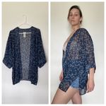Lucky Brand Kimono Swim Coverup Kaftan Sheer Navy Cream OS Photo 5