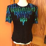 VTG Beaded & Sequined Party Top Blue Size M Photo 6