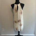 Auditions White Pink Floral Swing Dress with Pom Pom Detail Size S Photo 1