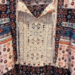 Jolt  Boho Patchwork Crochet Tassel 3/4 Sleeve Top Womens S Floral Print Boho Photo 3